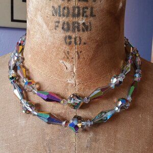 Vintage mid century purple aurora borealis crystal double necklace